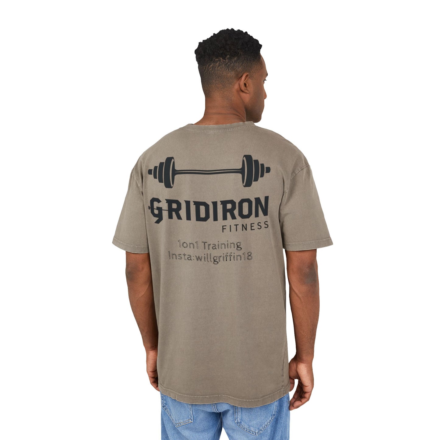 Men's Acid Washed Oversize Fitness Tee - Gridiron Design