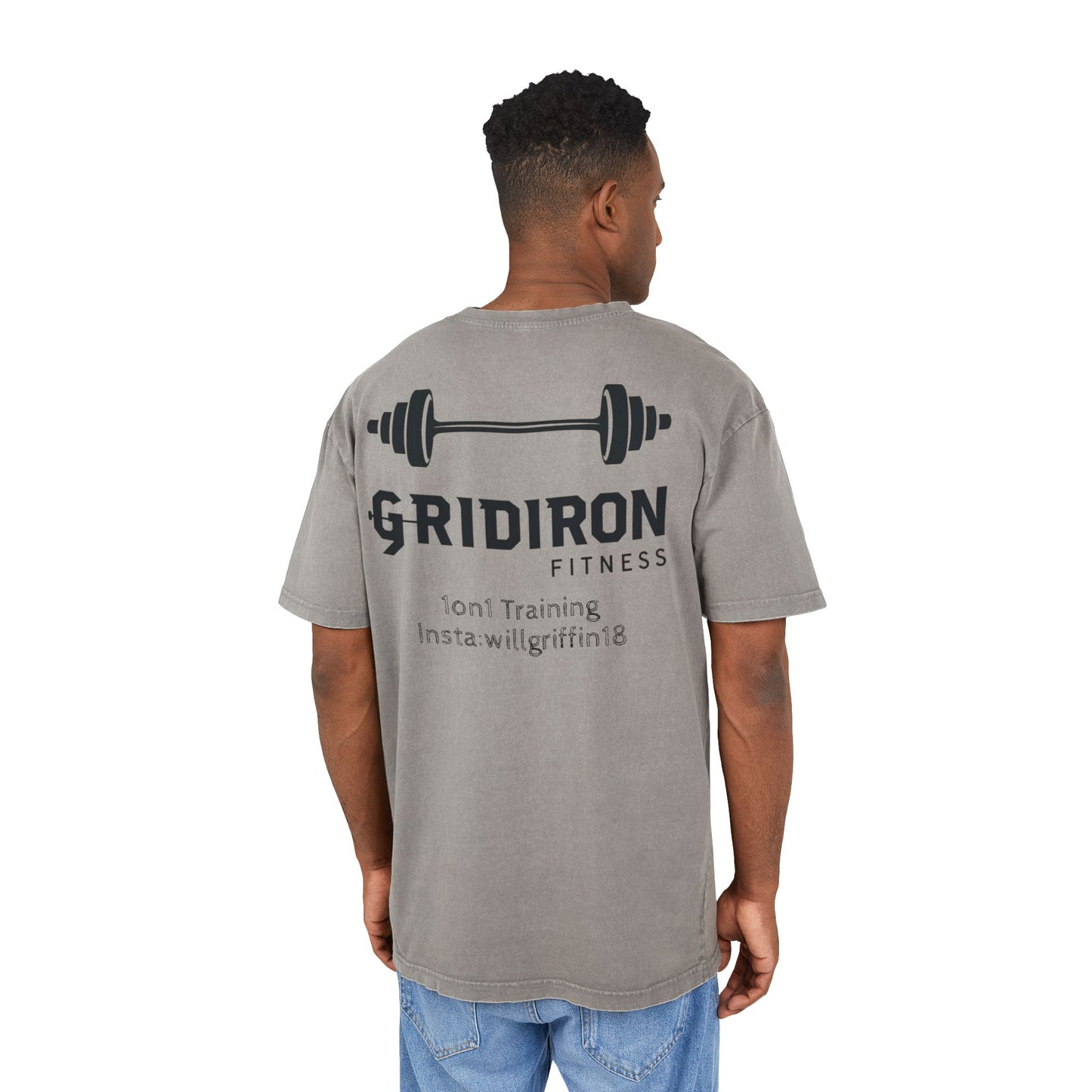 Men's Acid Washed Oversize Fitness Tee - Gridiron Design