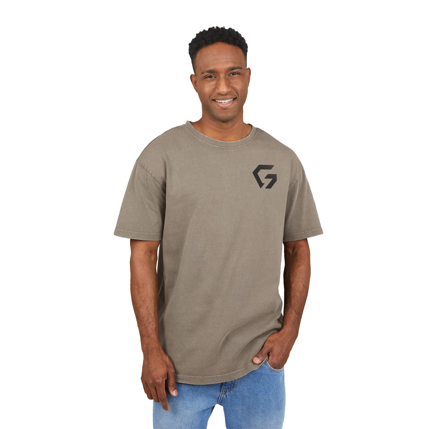 Men's Acid Washed Oversize Fitness Tee - Gridiron Design
