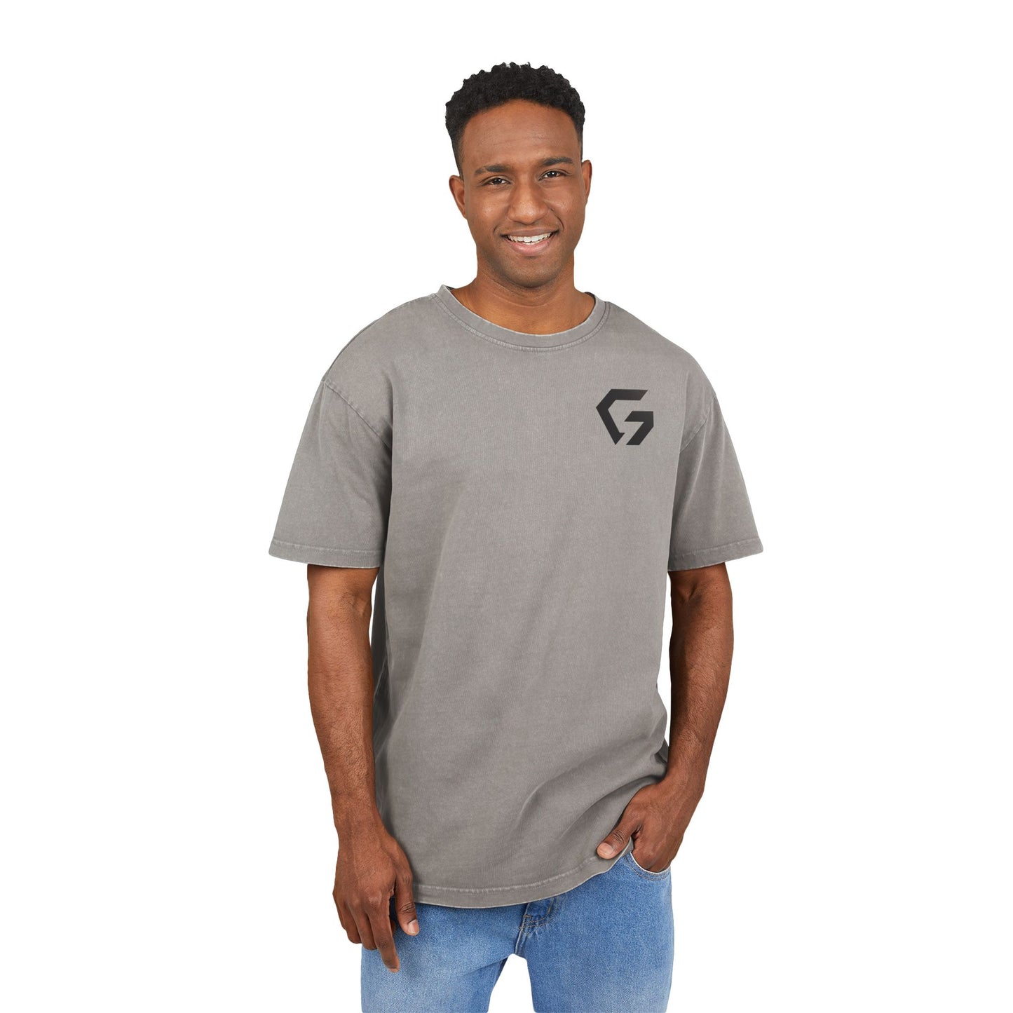 Men's Acid Washed Oversize Fitness Tee - Gridiron Design